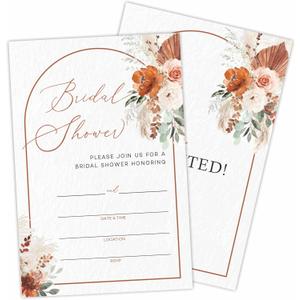 Watercolor Floral Bridal Shower Invitations, 25 Boho Invites With Envelopes, Fill In Style Invites For Bridal Shower, Mr & Mrs Newlyweds Celebration, Party Favor & Supplies - A03