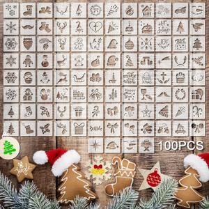 100 Pcs Stencils for Painting on Wood Reusable Stencil Crafts Drawing Templates Holiday Wall Paper for DIY Scrapbook Home 2 x 2 Inch(Santa Style)