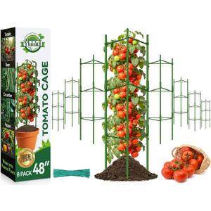 Halatool 8 Pack Tomato Cages for Garden, Up to 48in (4FT) Adjustable Tomato Cage, Garden Stakes Tomatoe Trellis for Pots, Tomatoes Plant Support for Raised Garden Bed & Climbing Vegetables Flowers