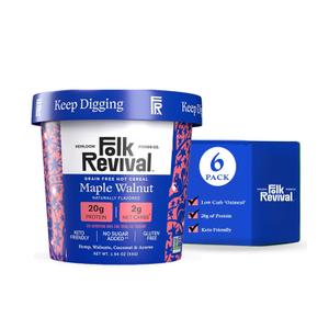 Folk Revival Maple Walnut Keto Instant 'Oatmeal' - 20g Protein, 2g Net Carbs, High Fiber, Non GMO, Gluten Free, Made with Acorns - 6 Cups Per Case (EXP 10/16/25)