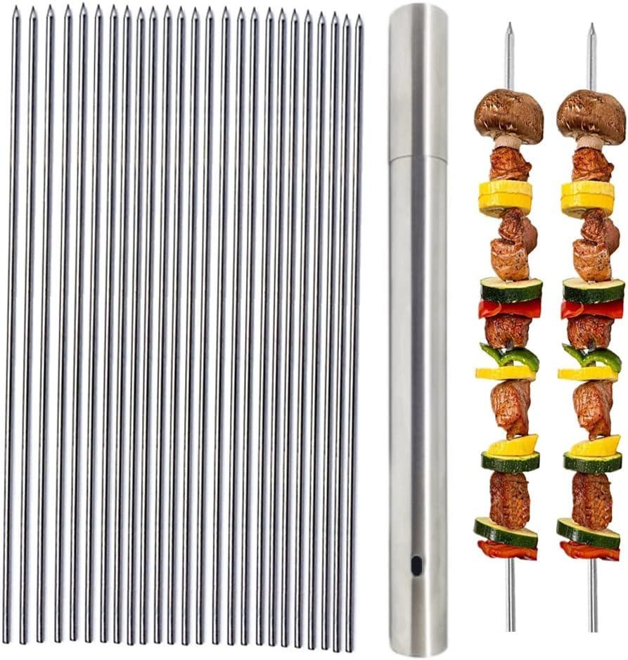 Stainless Steel Kabob Skewers - 13.2Inch Long Barbecue Skewers, Reusable Kebob BBQ Sticks for Shish Meat Shrimp (Set of 20pcs + 1 Tube Storage) (Round Skewers 35CM) Stainless Steel Kabob Skewers - 13.2Inch Long Barbecue Skewers, Reusable Kebob BBQ Sticks for Shish Meat Shrimp (Set of 20pcs + 1 Tube Storage) (Round Skewers 35CM)
