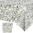 2 PCS Dollar Party Tablecloths, 87" Lx51 W Rectangular Plastic Table Covers, Birthday Party Disposable Tablecloths Party Decoration Supplies