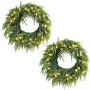 TOWPONICS 24in Pre-Lit Christmas Wreaths for Front Door, Norfolk Pine Wreath with 50 LED RGB String Lights Battery Operated, Artificial Christmas Garland Green Wreath for Indoor, Outdoor Decor (2PCS)