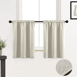 XTMYI Front Door Curtains Small Window,Blackout Waterproof Narrow Curtains for Wood Shower Window,Rod Pocket 2 Panels,30x24 Inch Length,Cream Ivory