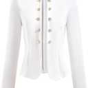 winkbay Women's Puff Sleeve Work Jacket Elegant Open Front Crew Neck Business Casual Blazer White, Large