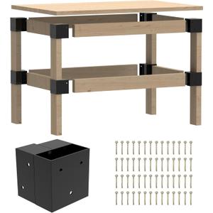 Workbench Bracket Kit 4PCS, Heavy Duty 3-Way Brackets for Garage Workbench Legs Bracket, Metal DIY Workbench Kit for Shelving, Work Table, Fits 2x4(Actual 1.5"x3.5")Wood, Lumber Not Included