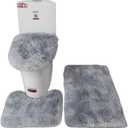 XIGUI Thicken 3 Piece Bathroom Rug SetUShaped Contour Rug, Mat and Toilet Lid Cover,Water Absorbent Soft Microfiber Shaggy Bathroom Mat,for Tub, Shower, Bath Room,Machine Washable (Dark Grey)