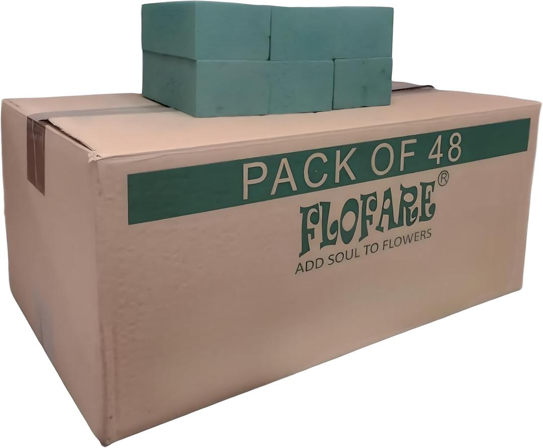 FLOFARE Pack of 48 Floral Foam Blocks for Fresh and Artificial Flowers, Each (7.8 L x 3.5 W x 2.4 H), Dry and Wet Floral Foam Blocks for Wedding, Birthdays, Home, Office, and Garden Decorations