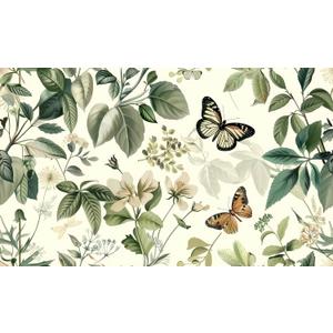 Butterfly Botanical Wallpaper Cream Jungle Peel and Stick Wallpaper Self Adhesive Vinyl for Nature-Inspired Bedroom, Living Room or Accent Wall Decor, 17.7in x 118in