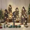 Meooeck 6 Pcs Tabletop Christmas Tree Decorations Wooden Christmas Trees with Base Standing Handmade Rustic Farmhouse Centerpieces for Tables for Home Office Xmas Decor(Dark Wood Color)