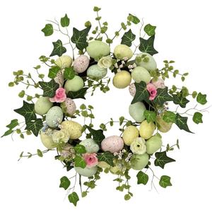 20 Inch Artificial Easter Egg Wreath, Spring Easter Wreath with Artificial Floral & Greenery, Easter Themed Wreath, Easter Door Hanger, Home Decor for Front Door, Wall, Window, Indoor & Outdoor
