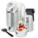 50 Pack Foil Cupcake Liners with Dome Lids,LNYZQUS 5oz Large Cupcake Cups,Disposable Muffin Tins Ramekins Pans Baking Cups Wrappers Holders-Silver