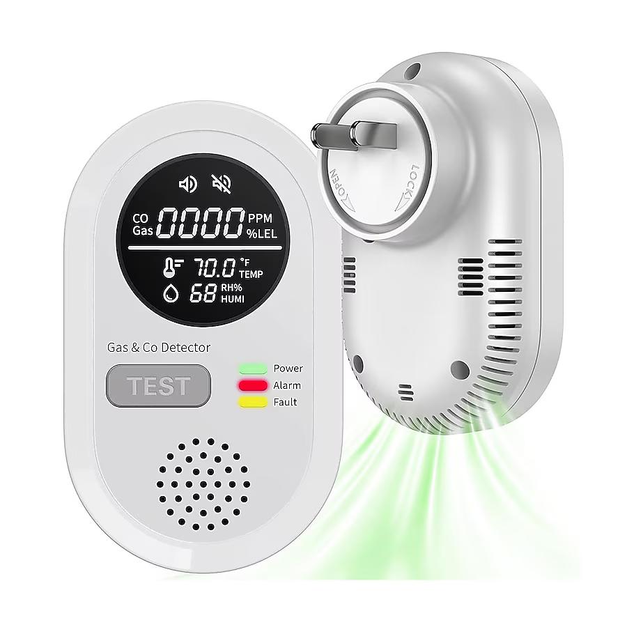 8 in 1 Plug in Carbon Monoxide Detector 1 Piece with Natural Gas Temperature and Humidity Sensors HD Display for Home Hotel RV, 2 Pcs