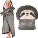 Sloth Wearable Hooded Blanket for Adults - Super Soft Warm Cozy Plush Flannel Fleece & Sherpa Hoodie Throw Cloak Wrap - Sloth Gifts for Women Adults and Kids (Dark Grey Sloth)