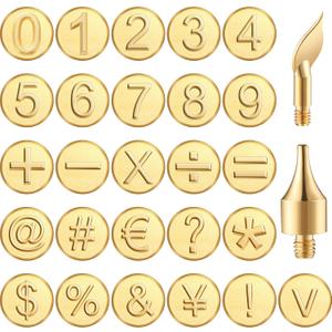 Honoson 28 Pieces Wood Burning Number Tips Stamps Kit Tool, Numbers and Symbol Copper Mold Carving Set for DIY Embossing Carve Crafts Wooden Burning Stencil Kits Hobby Woodworking Tools