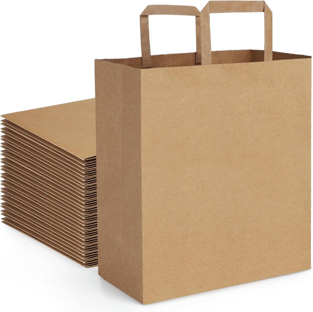 BagDream Large Paper Grocery Bags 12x7x14 Inches 100Pcs - Kraft Brown Shopping Bags With Handles, Heavy Duty Barrel Sack, Recycled Takeout Retail Paper Gift Bags Bulk