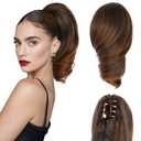 12 Inch Short Ponytail Extension - Clip in Ponytail Hair Extensions, Curly Wavy Pony Tails Hair Extensions, Synthetic Claw Clip Ponytail Extension for Women (Color: Copper Brown)