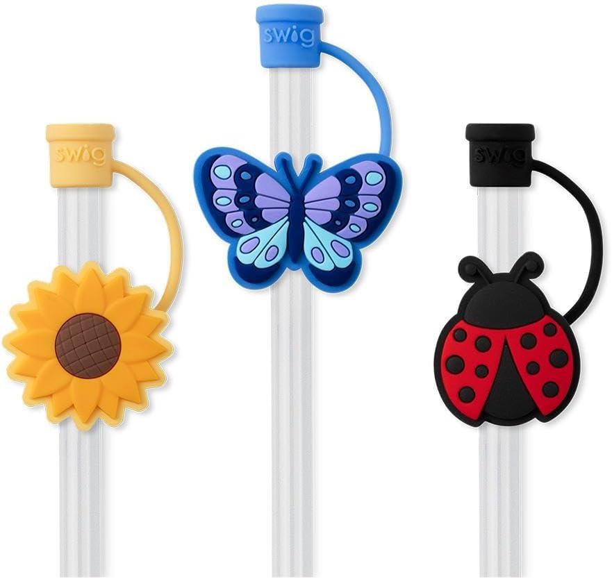Swig Straw Toppers Set, 3 Reusable Straws with 3 Silicone Straw Covers, Cover Cap with Customizable Length, Compatible with 40oz Tumblers, Tumbler Accessories (Picnic)