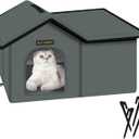 Rest-Eazzzy Cat House for Outdoor Cats, Weatherproof and Insulated Feral Cat House with Mat and Clip, Easy to Put Together, Self warming Cat Shelter for Winter(Grey, Waterproof House-L)