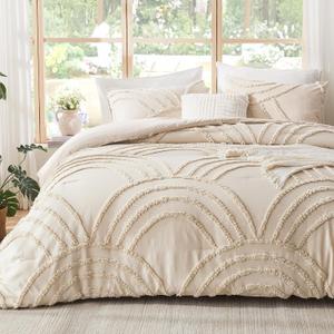 ENJOHOS Twin/Twin XL Boho Comforter Set - Beige Cream Tufted Bedding Comforter Sets, Fluffy Jacquard Rainbow Bedding for All Season, 2 Pieces Lightweight Soft Bed Set Boho Chic Decor