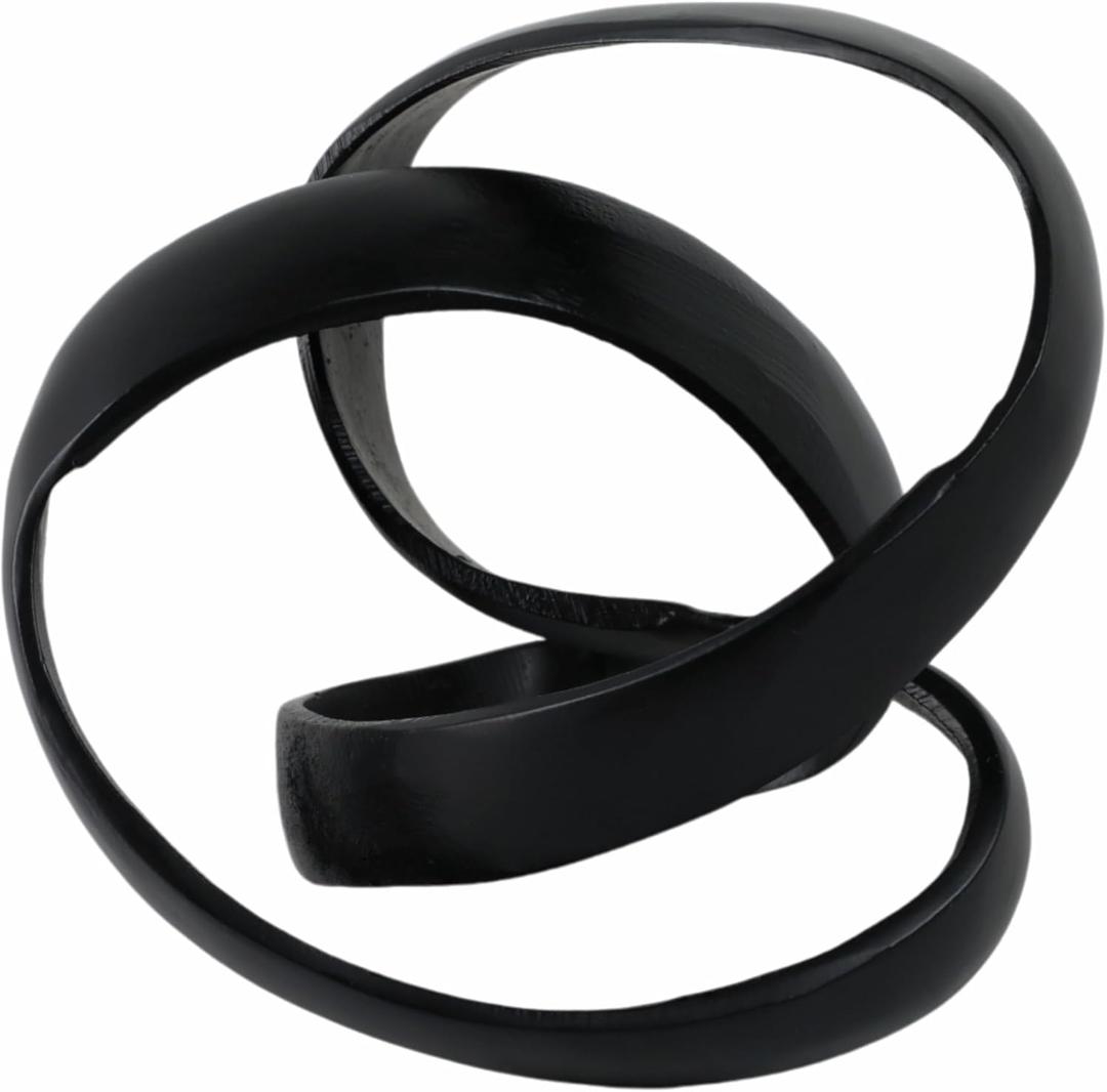 Metal Decorative Object Minimalist Shelves & Coffee Table Decor Aluminum Knot Sculpture Modern Home Decor for Office, Bedroom & Living Room 8" x 7", Black