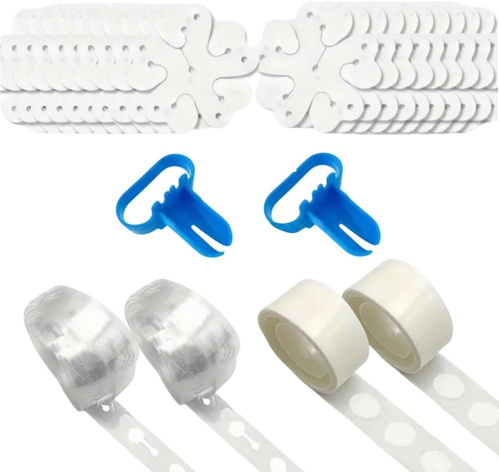 PayPie 20 Pcs Balloon Flower Arch Clips, 32Ft Balloon Tape Strip, 200 Pcs Glue Point Dots Tape, 2 Pcs Tying Tool, Unisex, White, Balloon Arch Kit for Birthday Parties