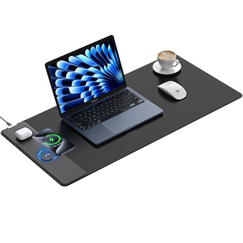 TopMade Wireless Charging Mouse Pad, Waterproof Gaming Mousepad with Ultra-Smooth Surface, Non-Slip Base, 31.5"x15.75" XXL Large Desk Pad, Classic Black Computer Desk Mat for MacBook, PC, Laptop