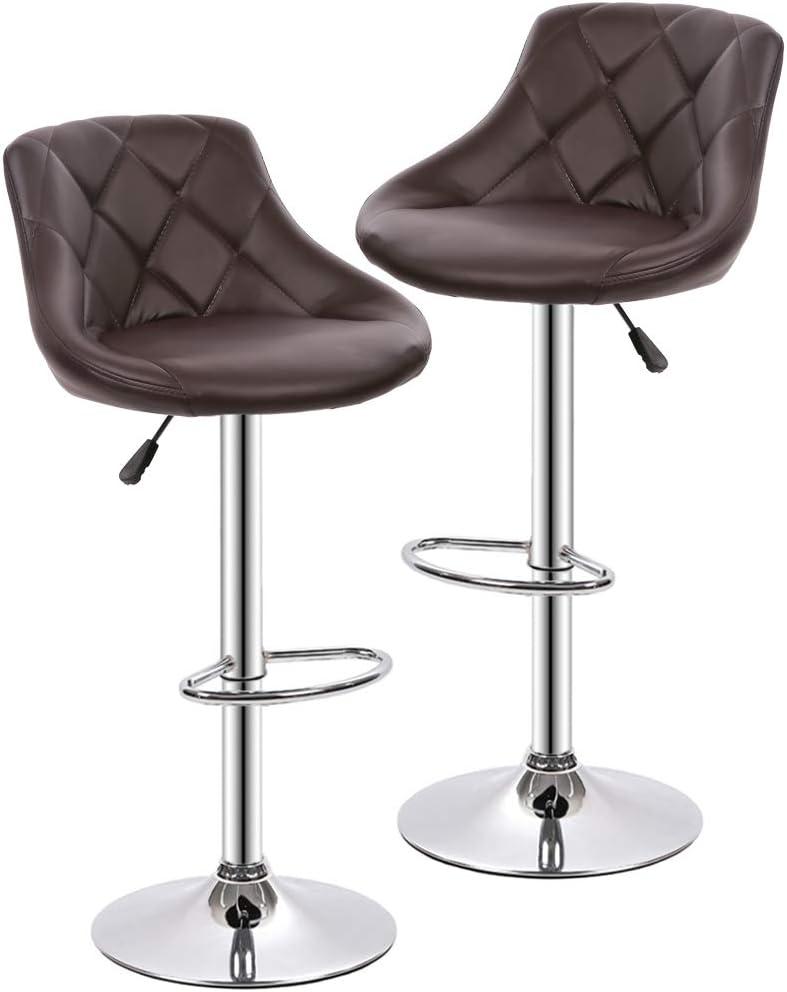 BestMassage Bar Stool Adjustable Height Leather Bar Stools with Seat Back Pad, Set of 2
