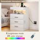 Treocho Led Nightstand with Hidden Space & Charging Station, 15.75 x 16.93 x 26.77 inch