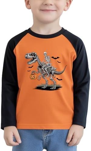 Pumpkin Shirt Toddler Halloween Shirt for Kids Boys Girls Halloween T-Shirts Ghost Clothes Long Sleeve Cotton Tee Size 130/64, Pack of 2