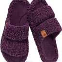 EverFoams Womens Fuzzy Open-toe Slippers Soft Comfy Memory Foam Indoor House Shoes (9-10, Plum Violet)