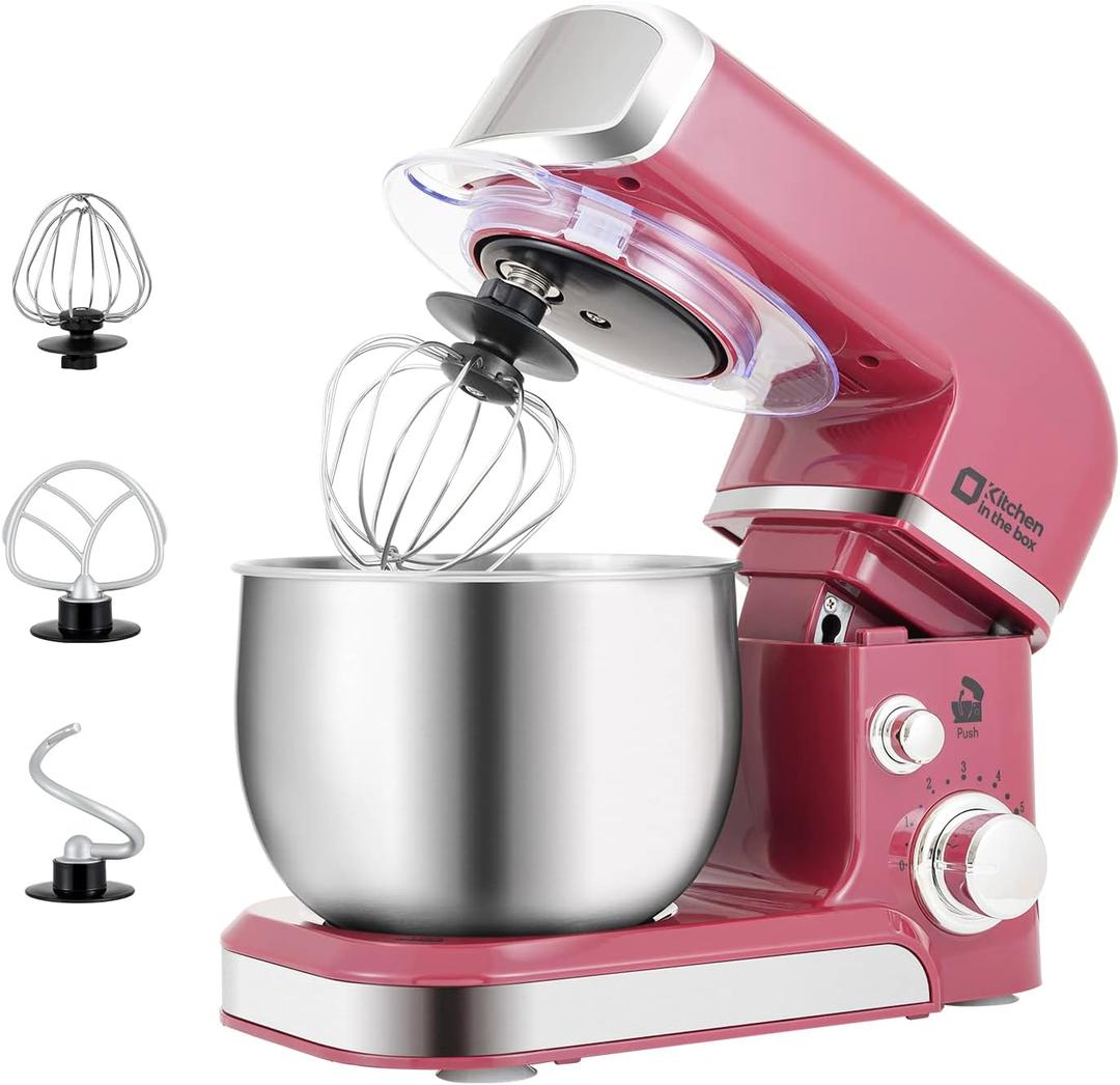 Kitchen in the box Stand Mixer, 3.2Qt Small Electric Food Mixer, 6 Speeds Portable Lightweight Kitchen Mixer for Daily Use with Egg Whisk, Dough Hook, Flat Beater (Purplish-red)