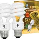 2 Pack 13-Watt Reptile Bulb Desert UVA UVB Light - 10.0 UVB Reptile Light - Compact Florescent Terrarium Bulb Suitable for Desert Reptiles Lizards Bearded Dragons Tortoises CFL UVB Bulb (13 Watt 10.0)