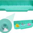 Upgrade Bathtub Splash Guard for Tub 16" x 3.5", Silicone Splash Guard for Bathtub with 6 Suction Blue Cups Toy Tray Caddy Play Shelf, Bathtub Side Splash