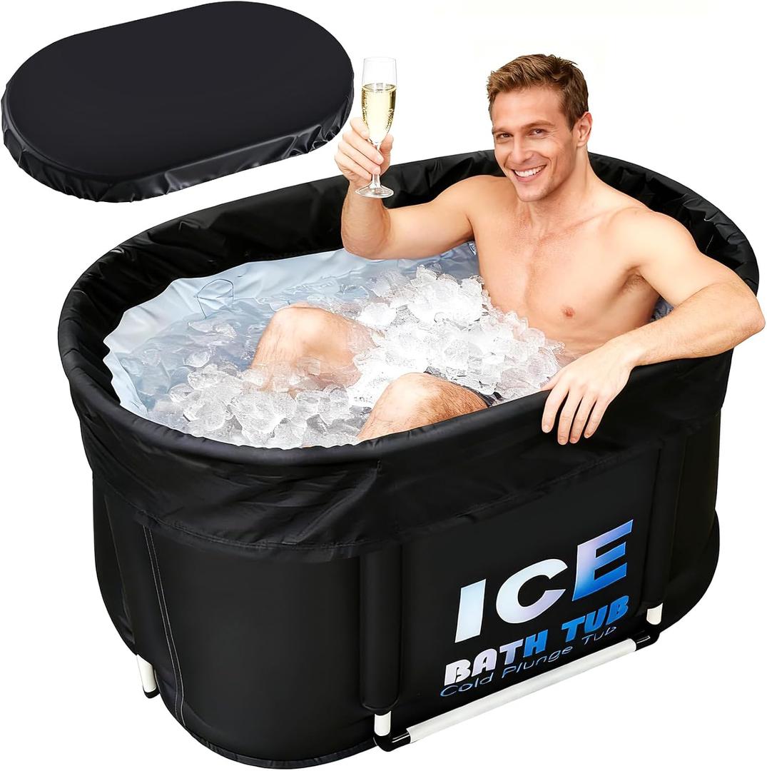 Oval Ice Bath Tub for Athletes with Cover, 130 Gal Capacity Portable Cold Plunge Tub for Recovery and Cold Water Therapy, Ice Baths for Home, Gym, Indoor, Outdoor Use