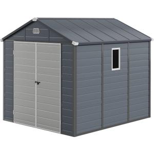 DWVO 8x9FT Outdoor Storage Shed w/o Floor, All-Weather Plastic Shed with Lockable Doors, Window & Vents, Plastic Tool Shed for Backyard, Patio, Poolside, Lawn, Gray