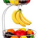 Auledio 2-Tier Countertop Fruit Vegetables Basket Bowl Storage With Banana Hanger,Chrome