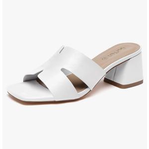 Women's Square Open Toe Sandals Low Block Chunky Heel Slip on Comfortable Casual Sandals for Daily Wear Size 8.5