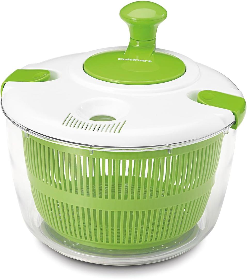 Cuisinart Large Salad Spinner, 5-Qt , Vegetable & Fruit Salad Washing Bowl with Strainer, Quick Prep Spinner for Salad Greens, Lettuce, Fruits & Vegetables, CTG-00-SAS (White)