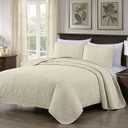 Chezmoi Collection Austin 3-Piece Oversized Bedspread Coverlet Set (Queen, Ivory)