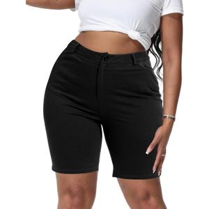 Womens Plus Size Bermuda Shorts Stretchy High Waisted Summer Casual Midi Shorts (Black, 16W)