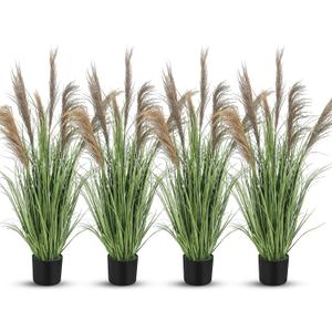 Jexine 4 Pcs Pampas Grass Potted Plants 4 ft Tall Artificial Grass Potted Artificial Greenery Floor Plants Tall in Pot for Housewarming Gift House Garden Bathroom Lobby Outdoor Decoration (Greeny)