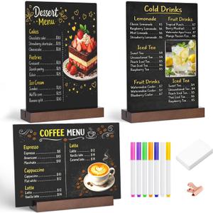 Tabletop Chalkboard with Wood Stand - 3 Pack, 8 x 12 Inch Double Sided Blackboard Food Signs Menu Message Boards for Coffee Bar, Lemonade Stand, Party Decoration - Vertical Back