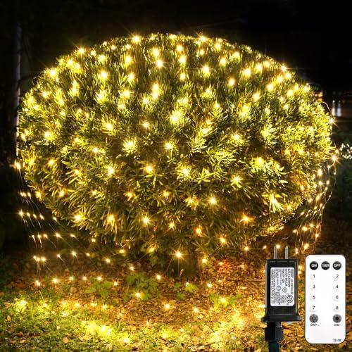 suddus 360 LED Christmas Net Light, Net Lights Outdoor,12ft x 5ft Bush Lights Outdoor Waterproof Connectable Green Wire for Bushes, Lamn, Trees, Christmas Decoration, Warm White