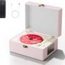 Yintiny Time Music Box CD Player with Speakers; Bluetooth Transmitter; Festival Gift; BGM Player for Home Decor (Pink)