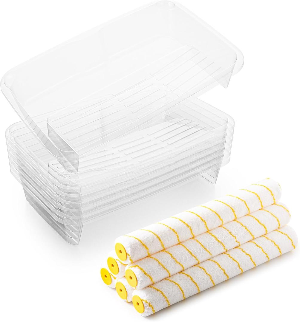 VOOMEY 7 Pcs 18 Inch Paint Tray Liners,6 Pcs 18 Inch Roller Covers, Large Paint Roller Sleeves for Wall, Ceiling, Painters, Painting Surfaces.