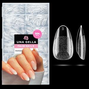 UNA GELLA Short Oval Almond Fake Nails 504pcs Press on Nails Pre-shape Short Almond Round Gel Nail Tips for Full Cover Acrylic False Nails For Nail Extension Home DIY Salon 12 Sizes False Gelly Tips
