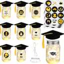 8 Pack 2026 Graduation Centerpieces for Tables Mason Jar Centerpieces with LED Lights Graduation Party Decorations Set with Caps and Stickers for High School College Congrats Grad Decor Supplies