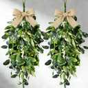 22" Eucalyptus Wreaths for Front Door 2 PCS Greenery Teardrop Swag Spring Summer Wreath with Eucalyptus Olives Leaves Mixed Berry for Farmhouse Home Porch Wall Window Festival Wedding Decor