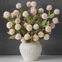 VIERENA 6 Pcs Faux Silk Pompon Mum Artificial Flowers for Vase -27", Bulk Fake Chrysanth Branches with Stems for DIY Bouquet Centerpieces Wedding Fillers Arrangements Shower Decorations (Beige)